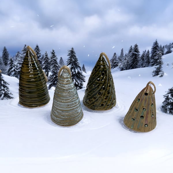 Hand crafted set of 4 hanging Christmas Tree decorations