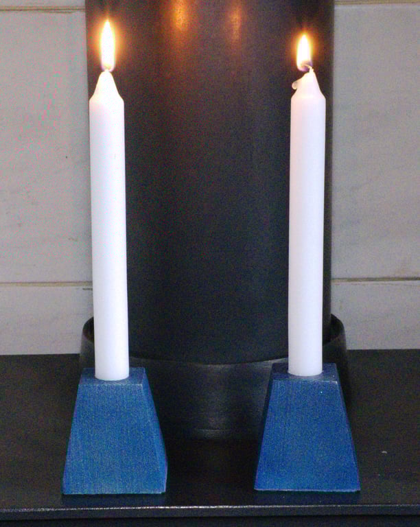 Blue stained Ash wooden candle holder