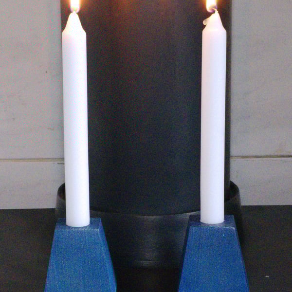 Blue stained Ash wooden candle holder