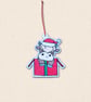 Gift Box Highland Cow Decoration - Embroidered Felt Ornament