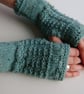 Fingerless Gloves Mittens Wrist Warmers in Burnt Orange Tweed Aran Wool - Image 10