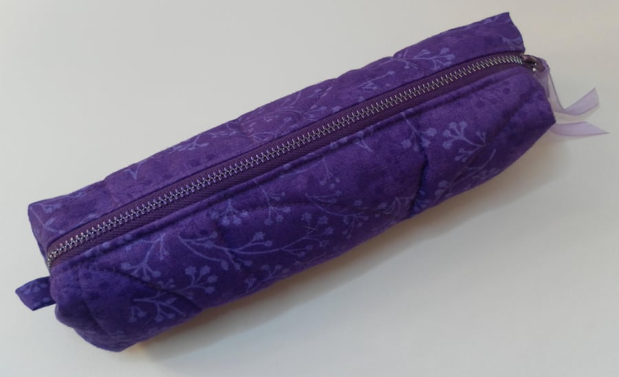 Pencil case, Make Up Bag, purple, floral cotton fabric