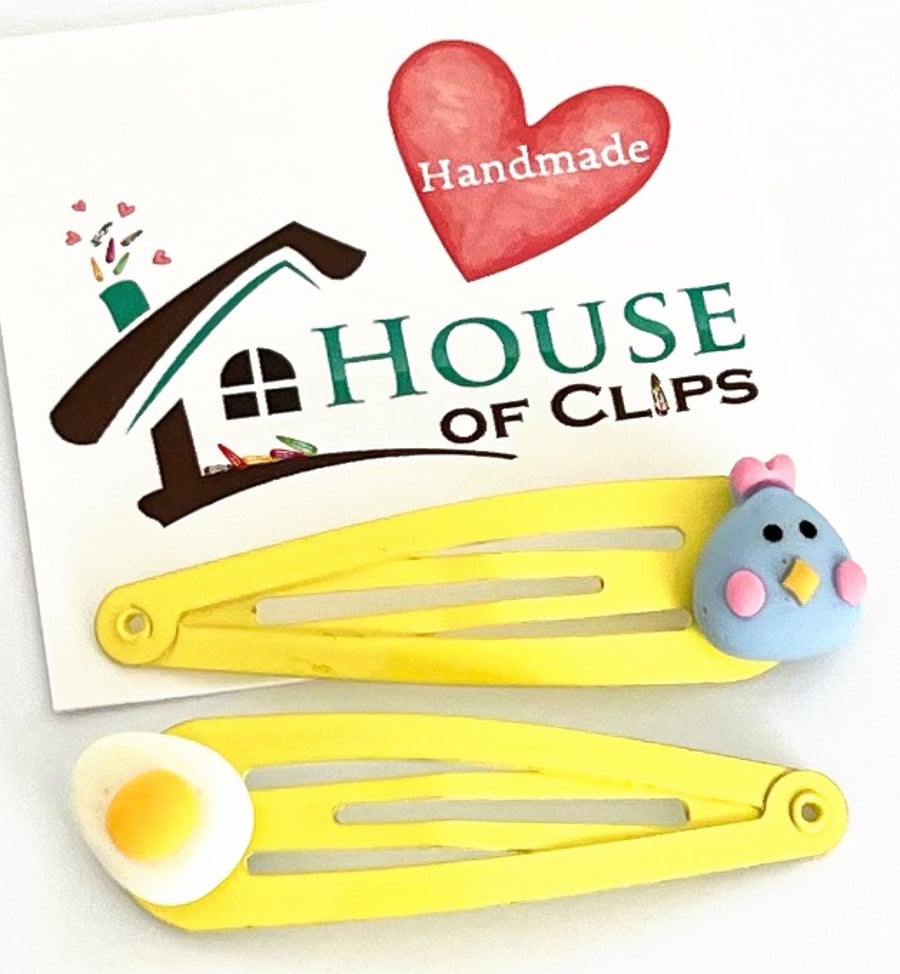 Sunny Side Up Clips x2 - Chick Hair Clip - Easter Hair Clip - Chick Barrettes - 