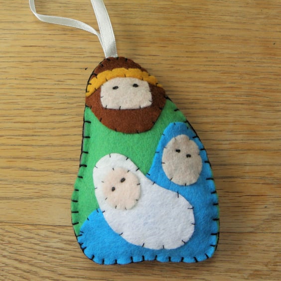 Jesus, Mary & Joseph Handmade Felt Christmas Tree Decoration Nativity scene 