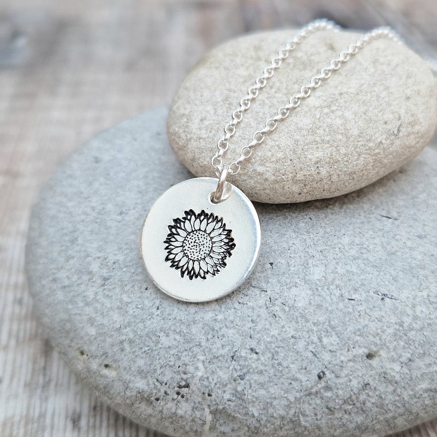 Sterling Silver SunFlower Disc Necklace