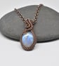 Wire Woven Rainbow Moonstone and Copper Pendant - Image 2