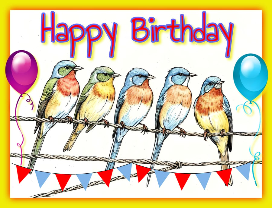 Birds On A Wire Happy Birthday Card A5