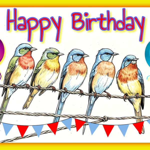 Birds On A Wire Happy Birthday Card A5