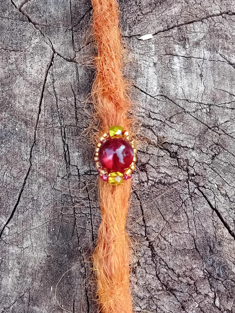 Red and gold dragon scales peyote beaded dreadlock cuff