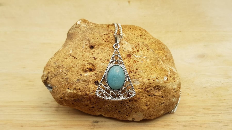 Triangle Filigree boho Amazonite necklace. Virgo jewelry