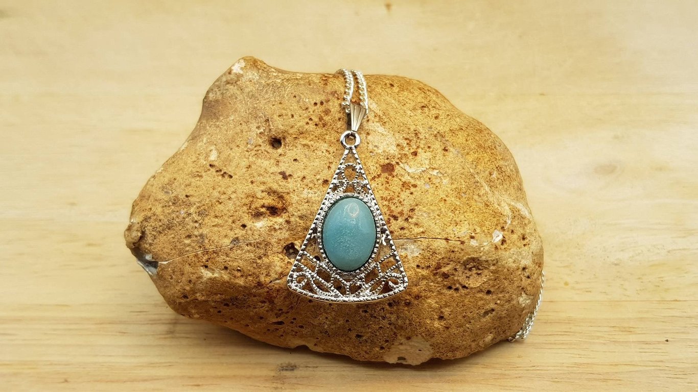 Triangle Filigree boho Amazonite necklace. Virgo jewelry