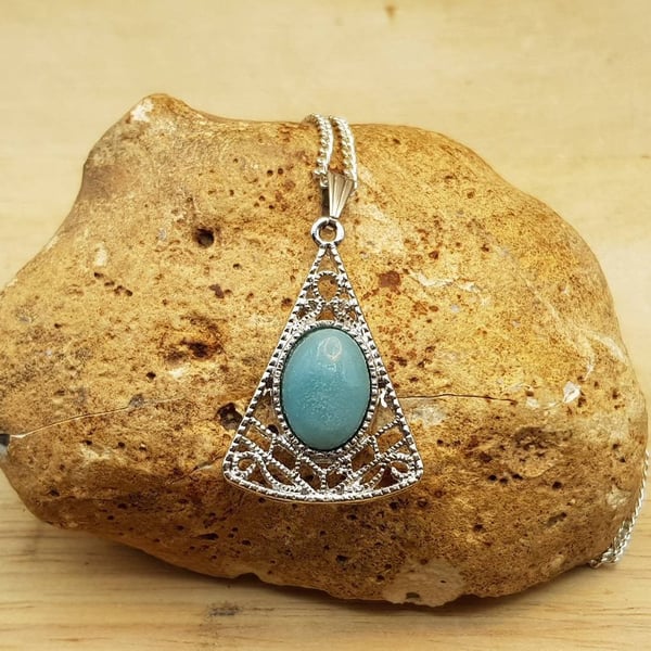 Triangle Filigree boho Amazonite necklace. Virgo jewelry