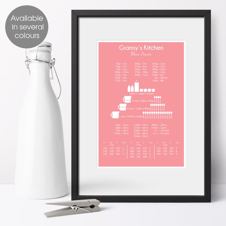 Cook's Conversion Chart, personalised gift for keen cook baker or foodie 
