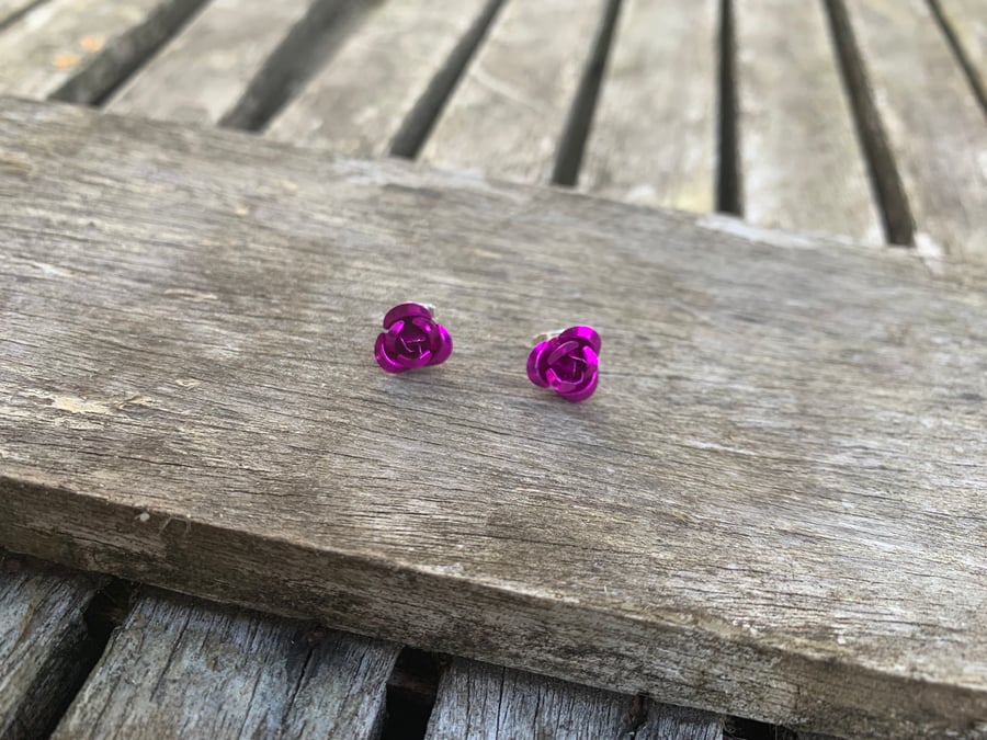 Purple metal rose stud earrings