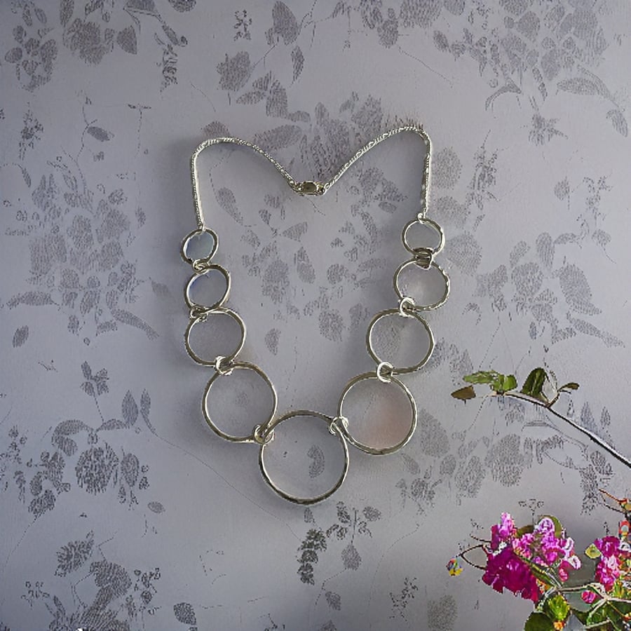 Silver Chain Hoop Necklace