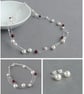White & Burgundy Floating Pearl Jewellery Set - Necklace, Bracelet and Earrings - Image 1