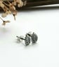 Sterling Silver Leaf Stud Earrings - Oxidised - Image 4