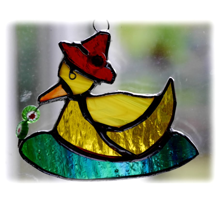 SOLD Duckling Suncatcher Stained Glass Yellow duck Quack