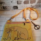 Embroidered Hare Crossbody Bag in Ochra faux leather