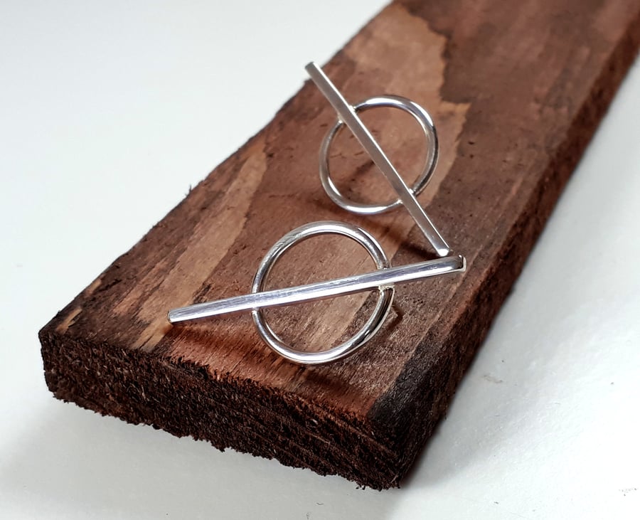 Recycled Sterling Silver Hoop and Bar Stud Earrings
