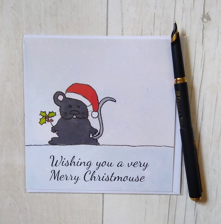 Mouse Christmas card (printed card).Christmas card. Mouse card.