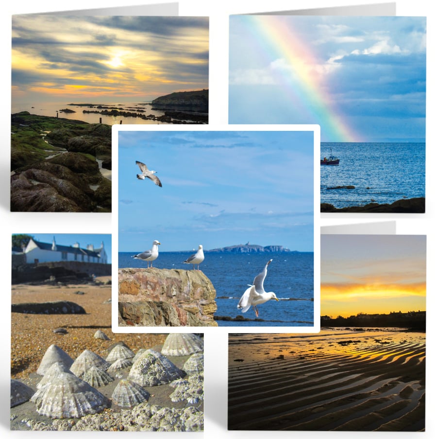 Greetings Cards (Pack of 5) Scottish Beaches. Relaxing Seaside Landscape Photos