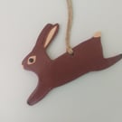 Air Dry Clay Leaping Hare Rabbit Ornament Rustic Handcrafted 