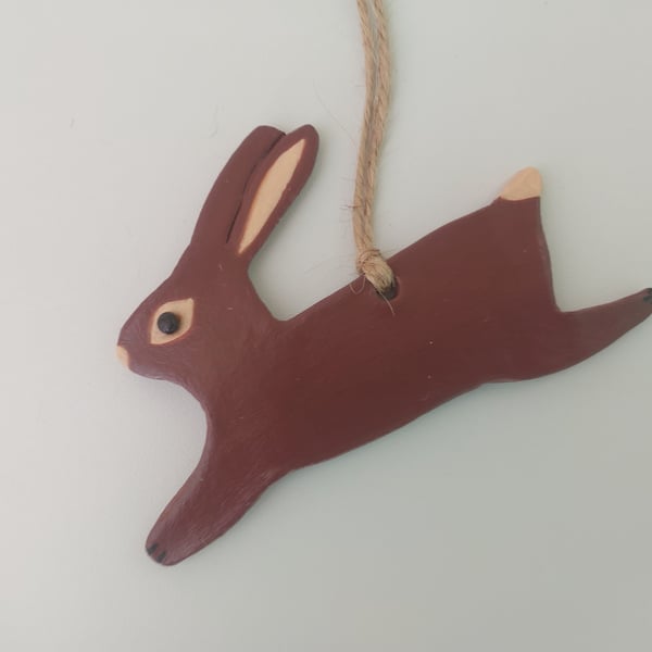 Air Dry Clay Leaping Hare Rabbit Ornament Rustic Handcrafted 