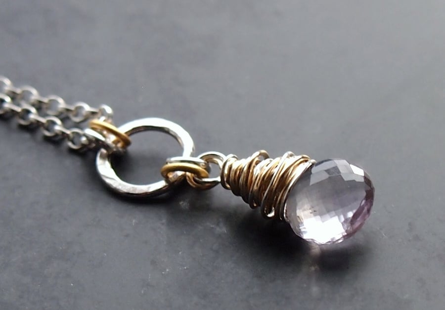 Fine Chain Silver Necklace with Pink Amethyst