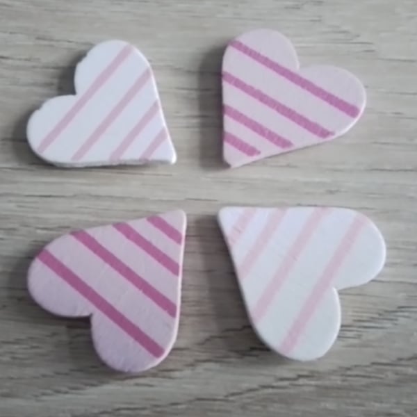 Set of 4 Pink Stripes Heart Magnets, Fridge Magnets, Office Magnets