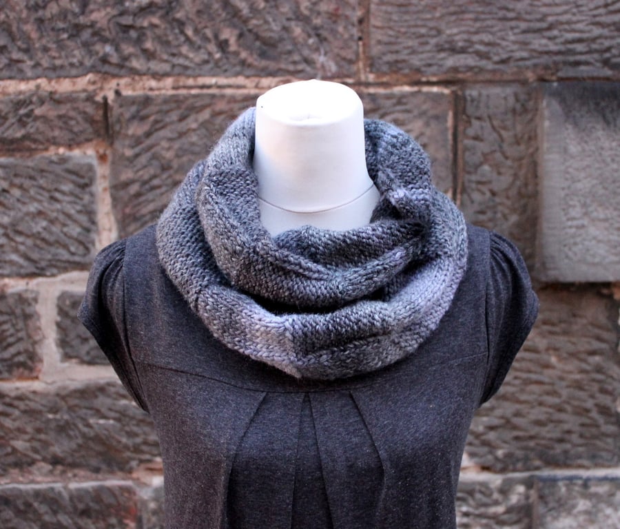 Grey melange infinity scarf, knitwear UK, gift guide