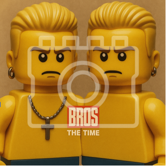 LEGO-Inspired Bros "The Time" – 5x5" Print Mounted for 9x9" Frame