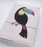 applique & free motion embroidered zombie toucan notebook - Image 4