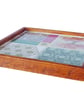 Patchwork and Rose Pattern Tile Wooden Tray in Pink, Yellow and Green Tones - Image 2