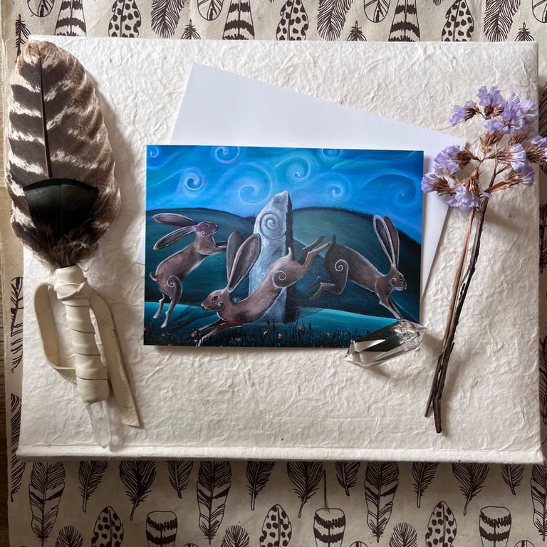 Spiral Dance Greetings Card (Pagan, Wiccan, Hare, Standing Stones)