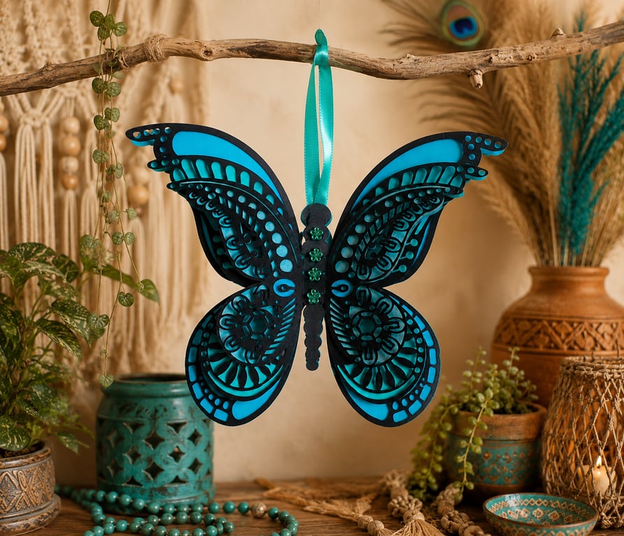 Fabulous Layered Butterfly in Shades Of Turquoise.  Beautiful Home Decor