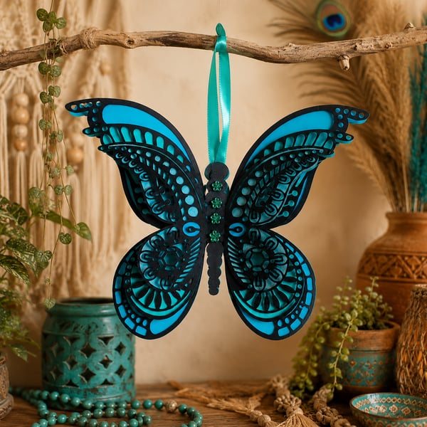 Fabulous Layered Butterfly in Shades Of Turquoise.  Beautiful Home Decor