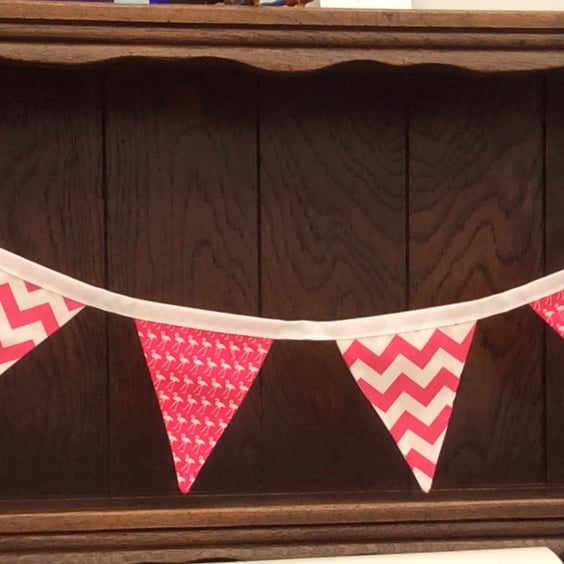 Fabric Bunting Flamingos & Chevrons Zigzags Cerise Pink