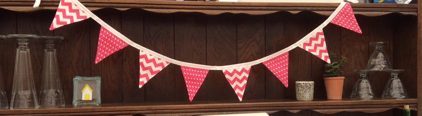 Fabric Bunting Flamingos & Chevrons Zigzags Cerise Pink