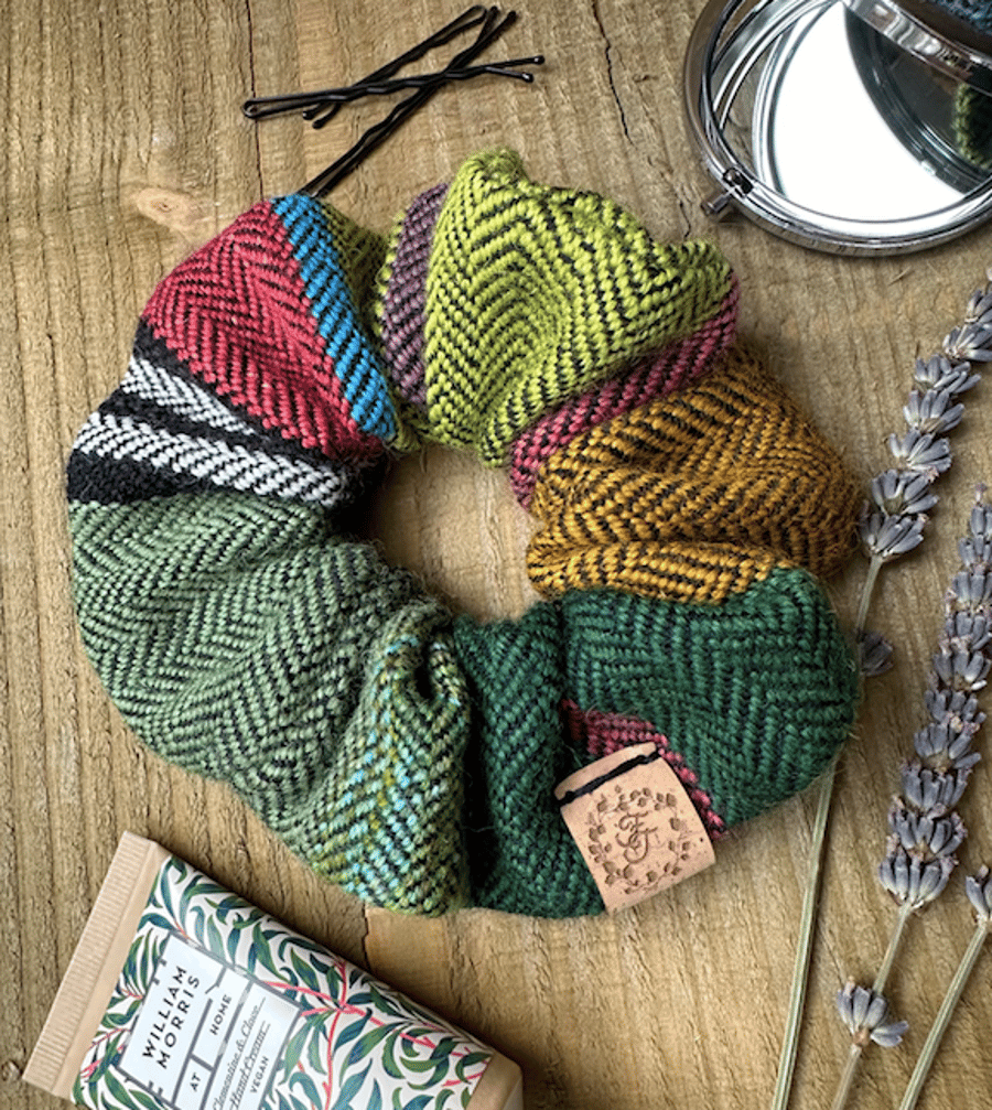Scrunchie in Multicoloured Herringbone Hand-Dye... - Folksy