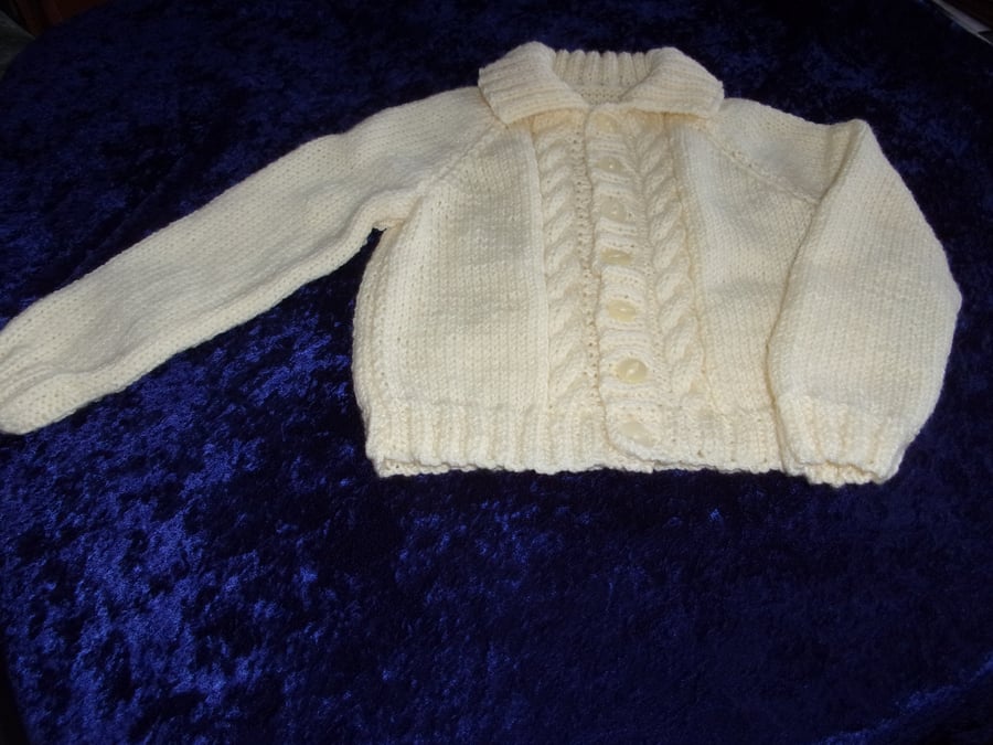 Cream Collared 24 inch Aran Cardigan
