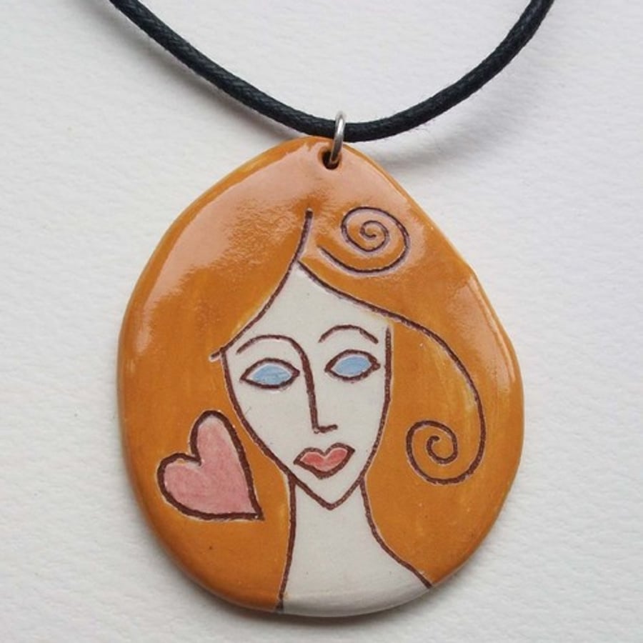 Lovely lady ceramic pendant