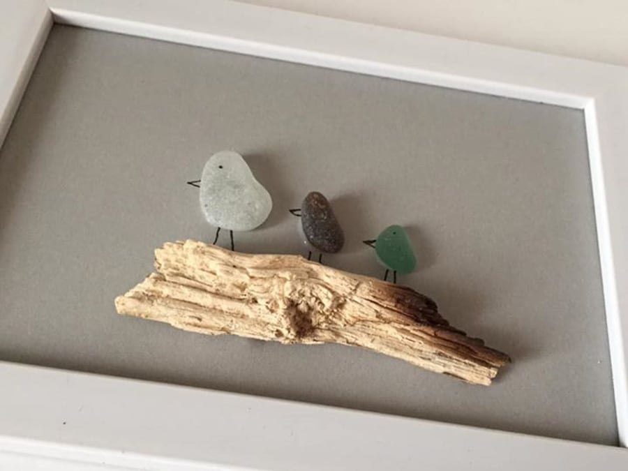 Sea Glass and Driftwood Bird Picture