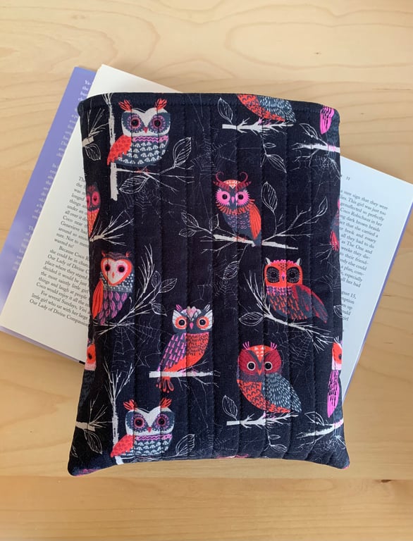 Owl Print Fabric Quilted Book Sleeve - Hardback Size