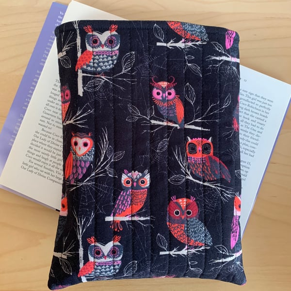 Owl Print Fabric Quilted Book Sleeve - Hardback Size