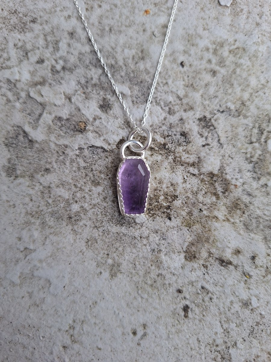 Amethyst Coffin Pendant in Sterling Silver