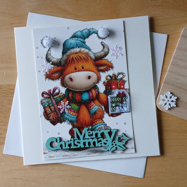 Highland Cow Christmas Card 