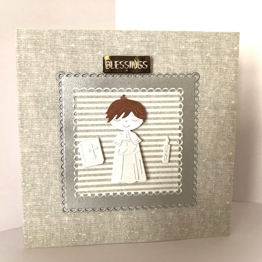 Personalized First Holy Communion Card, Green Handmade Blessings Card