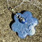 Flower Shaped Polymer Clay Pendant with Lapis Lazuli and Chain