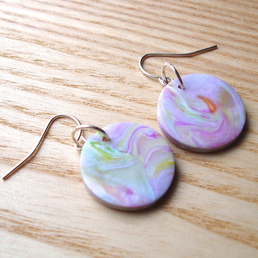 Marbled FIMO Disc Earrings